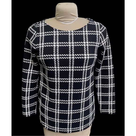 Black and White Asymmetrical Top by Talbots.  Size SP.  window pane design.  3/4 - Picture 2 of 7
